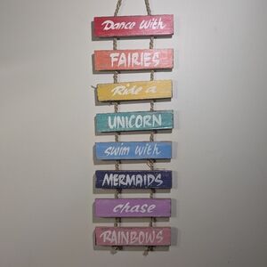 Rustic Wooden Wall Hanging - Fairies, Unicorns & Mermaids Decor How Bazaar NWT